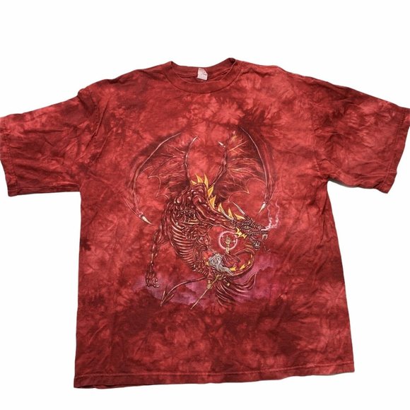 Unknown Other - Vintage Dragon T-Shirt XL Red Tie Dye Sorcerer
